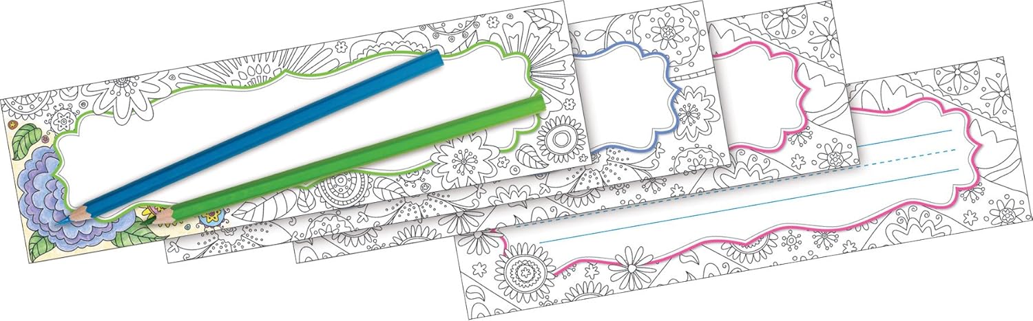 BARKER CREEK Double-Sided Desk Nameplates & Bulletin Board Signs, Color Me In My Garden, Multi-Purpose Desk Nameplates