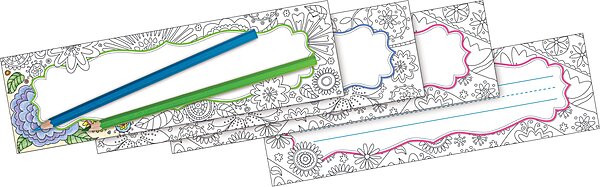 BARKER CREEK Double-Sided Desk Nameplates & Bulletin Board Signs, Color Me In My Garden, Multi-Purpose Desk Nameplates, Bulletin Board Signs, and More! 3.5" x 12", Pack of 36 (1441)