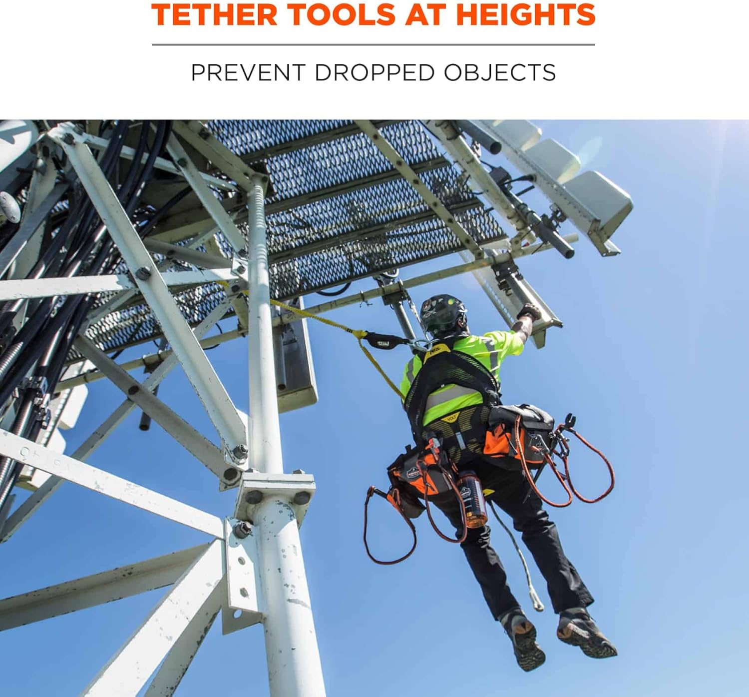 Ergodyne Squids 3100 Tool Lanyard with Single Carabiner and Adjustable Loop End, Standard Length Black