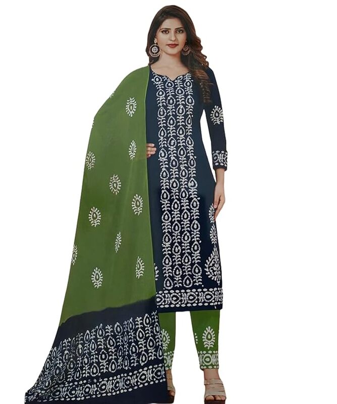 Unstitched Salwar Suit Set with Dupatta Traditional elegance in navy and lime