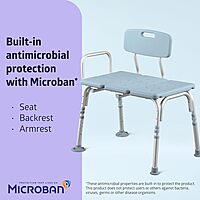 Medline Tub Transfer Bench and Shower Chair with Microban Antimicrobial Protection, Adjustable Shower Bench and Bath Seat For Seniors And Elderly, 350 lb. Weight Capacity, Light Blue