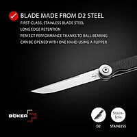 BÖKER PLUS® Kaizen G10 - lightweight EDC pocket knife with black handle - Gentleman Knife D2 steel blade - linerlock folding knife japanese with case