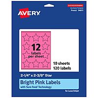 Avery Printable Star Labels, Sure Feed Technology, 2-1/4" x 2-3/8", Bright Pink, Print-to-The-Edge, Laser/Inkjet