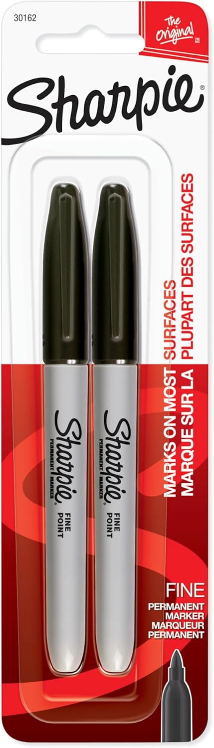 Sharpie 30162PP Permanent Markers, Fine Point, Black, 2 Count