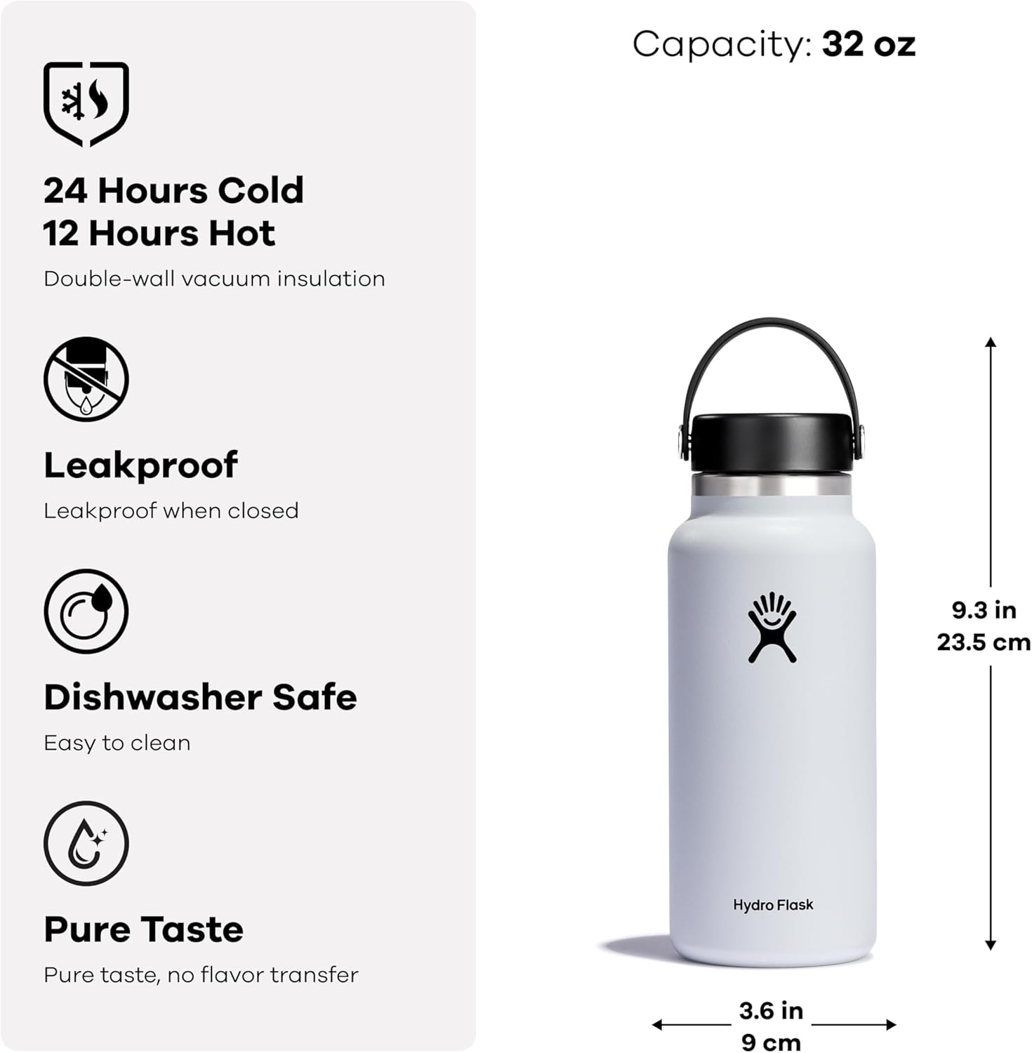 Hydro Flask Wide Mouth Insulated Water Bottle with Flex Cap