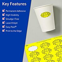 Avery Printable Oval Labels, Sure Feed Technology, 1-1/8" x 2-1/4", Neon Yellow Labels, Print-to-The-Edge