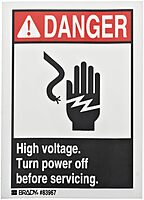 Brady 83967 High Voltage Sign 3-1/2" Height, 5" Width, Red and Black on White