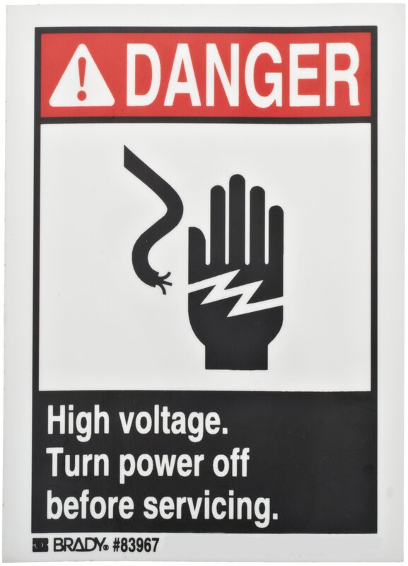 Brady 83967 High Voltage Sign 3-1/2" Height, 5" Width, Red and Black on White