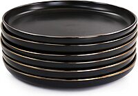 ELAMA Round Stoneware Dinner Plate Set with Gold Rim