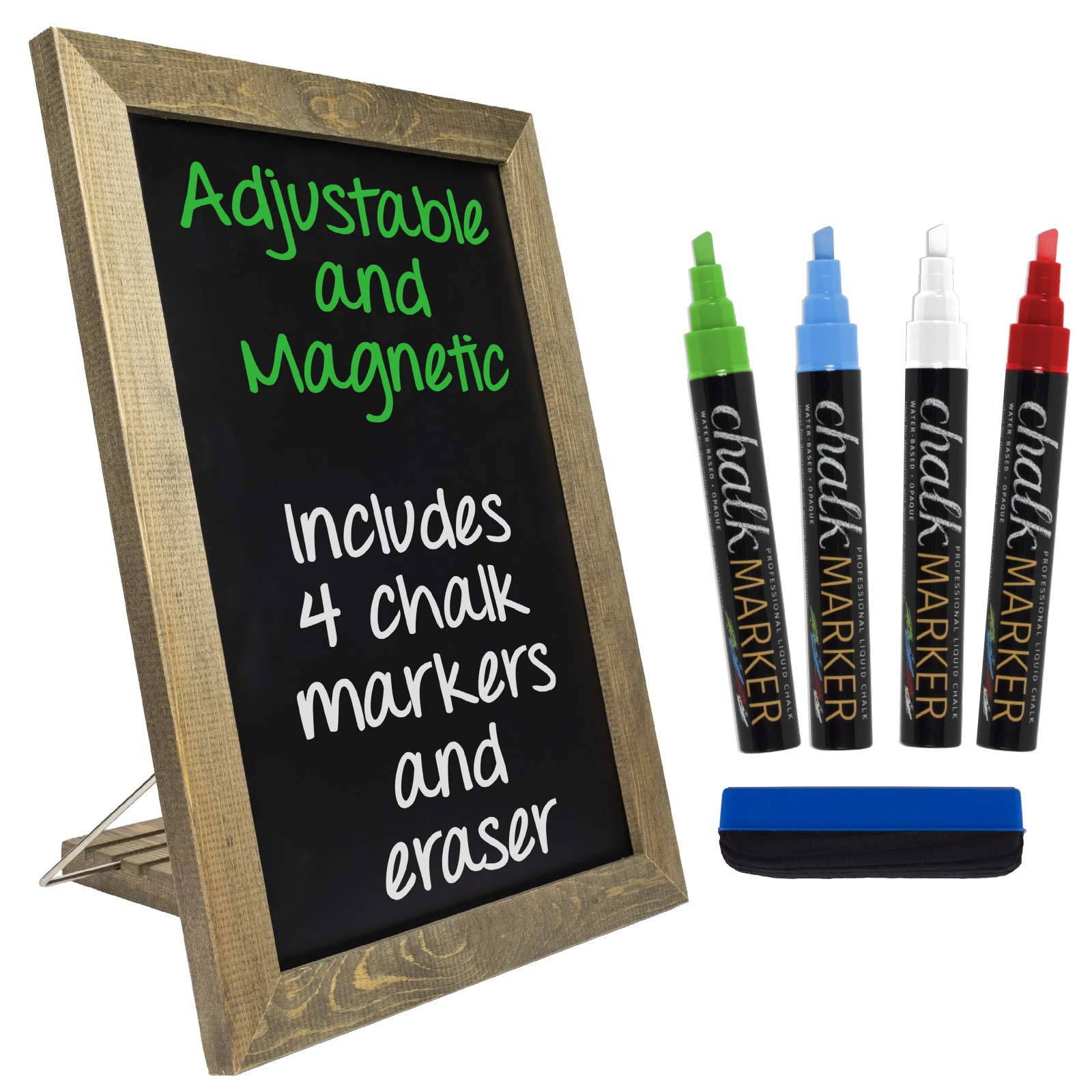 Excello Global Products Rustic Tabletop Chalkboard: Includes 4 Liquid Chalk Markers Magnetic Eraser