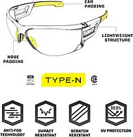 Mechanix Wear: Vision Type-N Safety Glasses with Advanced Anti Fog, Scratch Resistant, Rimless Lens, Protective Eyewear, One Size Fits All, For Indoor & Outdoor Use (Clear Lens)