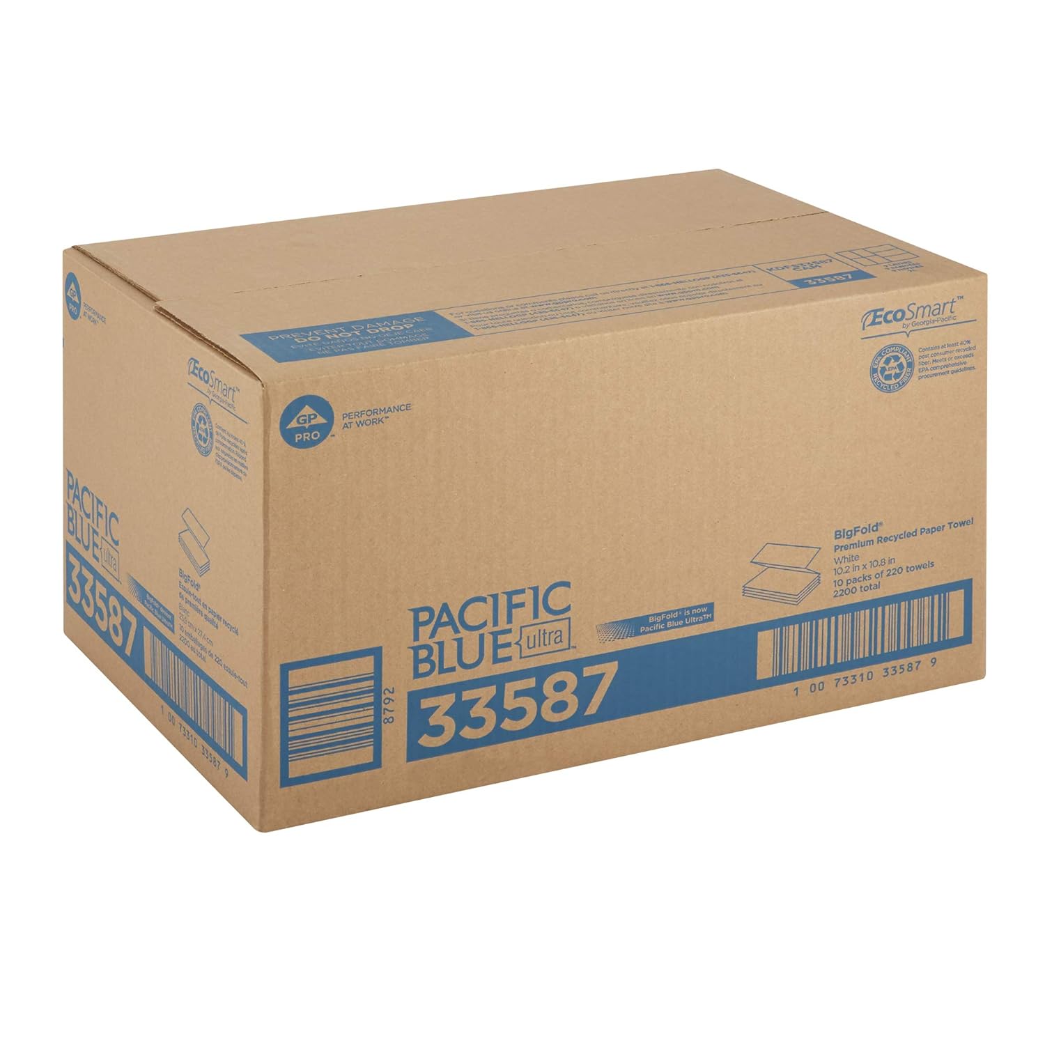 Pacific Blue Ultra Bigfold Recycled Paper Towels by GP PRO (Georgia-Pacific), 33587, 220 Paper Towels Per Pack