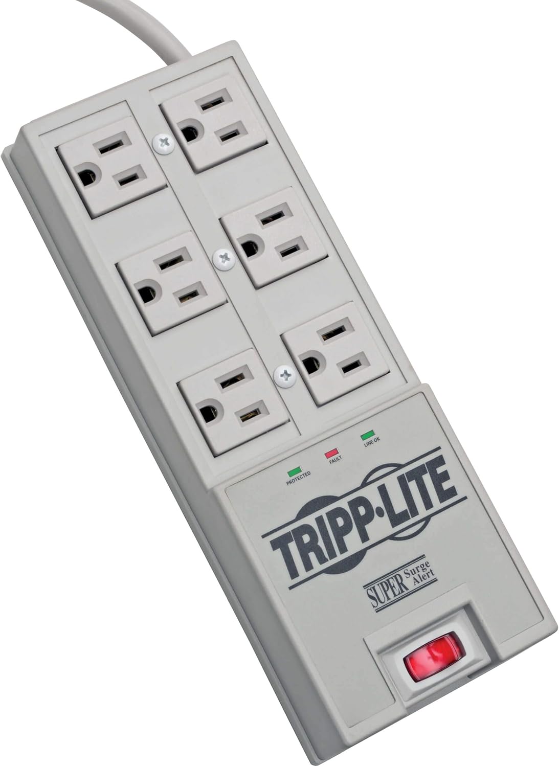 Tripp Lite 6 Outlet Surge Protector Power Strip, 6ft Cord, Right-Angle Plug, & $50,000 Insurance (TR-6) Grey
