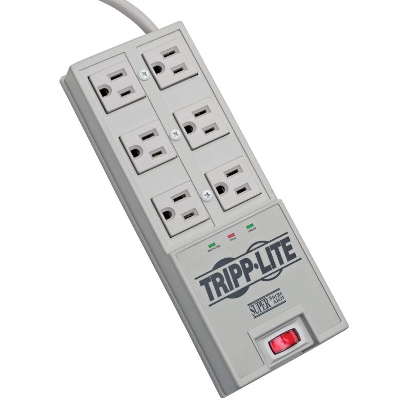 Tripp Lite 6 Outlet Surge Protector Power Strip, 6ft Cord, Right-Angle Plug, & $50,000 Insurance (TR-6) Grey