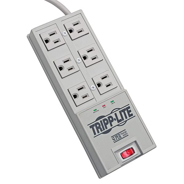 Tripp Lite 6 Outlet Surge Protector Power Strip, 6ft Cord, Right-Angle Plug, & $50,000 Insurance (TR-6) Grey