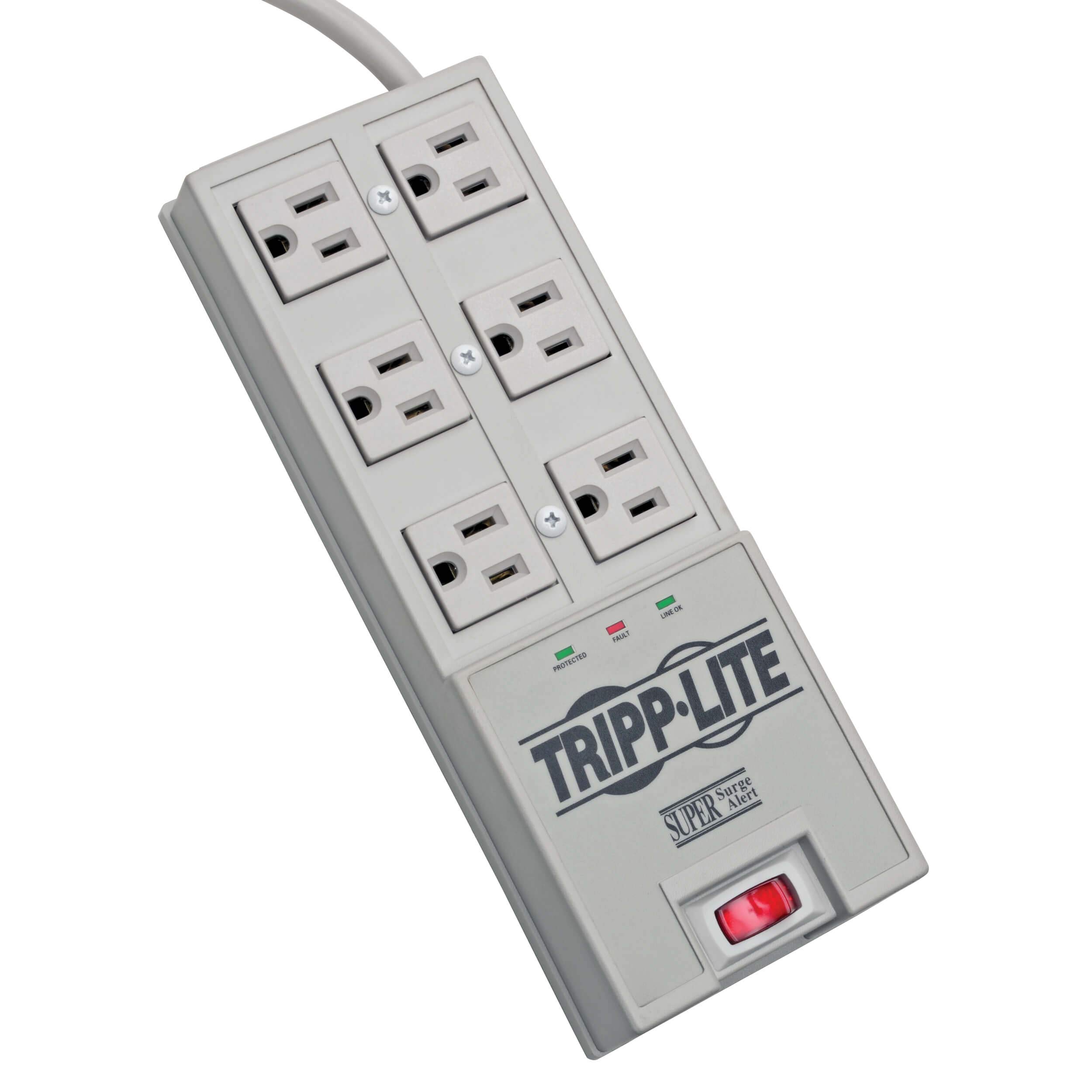 Tripp Lite 6 Outlet Surge Protector Power Strip, 6ft Cord, Right-Angle Plug, & $50,000 Insurance (TR-6) Grey