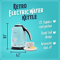 Nostalgia Retro Stainless Steel Electric Tea And Water Kettle, 1.7 Liters, Auto-Shut Off & Boil-Dry Protection