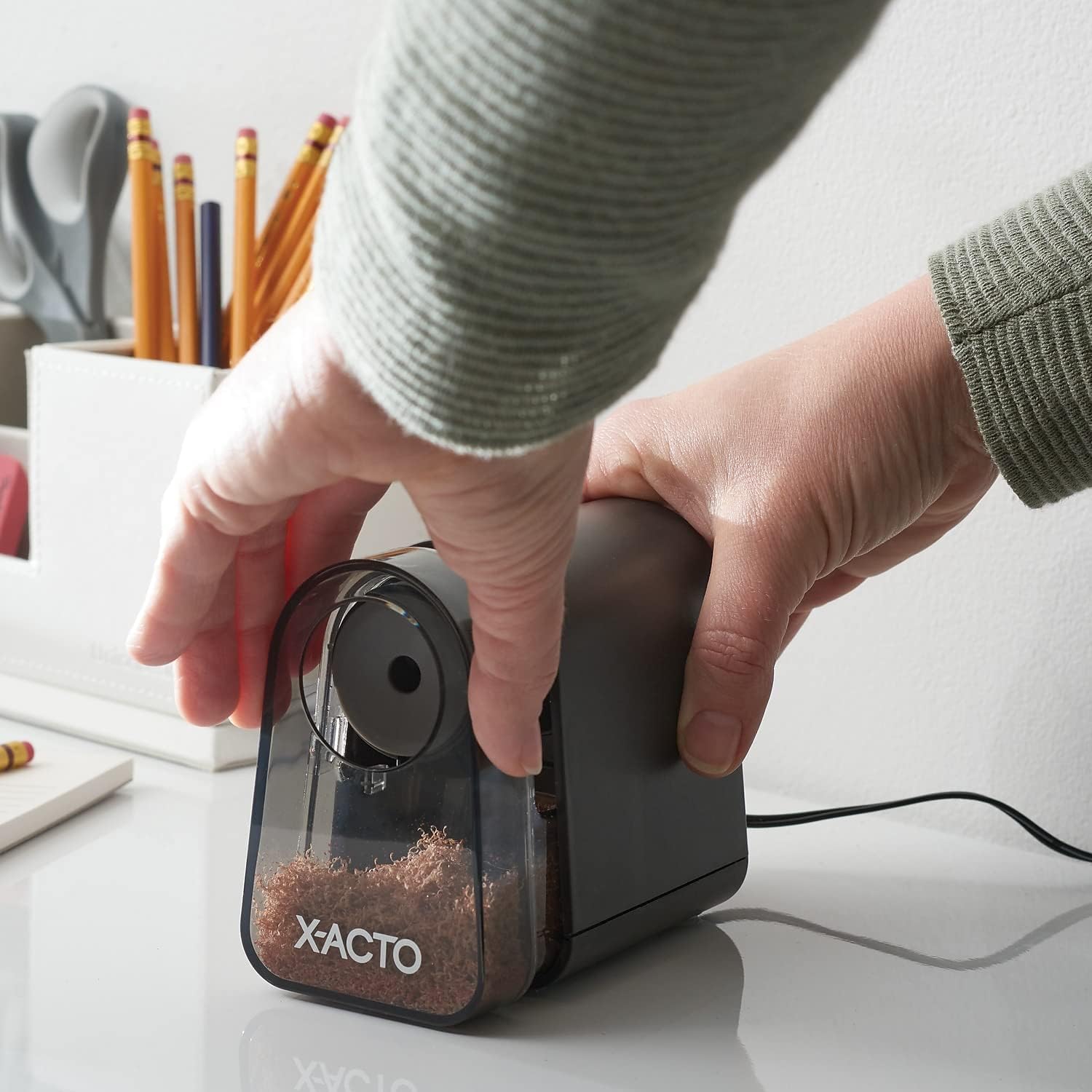 X-ACTO Pencil Sharpener, Mighty Mite Electric Pencil Sharpener, With Pencil Saver®, SafeStart® Motor, Black, 1 Count - Home
