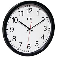 Infinity Instruments 14 inch Shatter Resistant Round Non-Ticking Silent Battery Operated Easy to Read Clock for Office, Classroom, School, Black/Clear