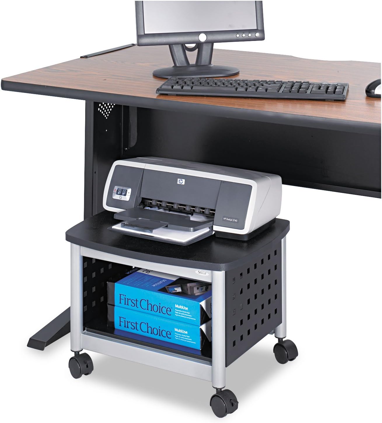 Safco Scoot Under-Desk Printer Stand, 14-1/2inH x 20-1/4inW x 16-1/2inD, Black/Silver