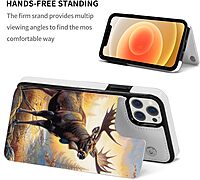 Fall Moose Deer Printed Wallet Case for iPhone 12-6.1 Inch with Card Holder