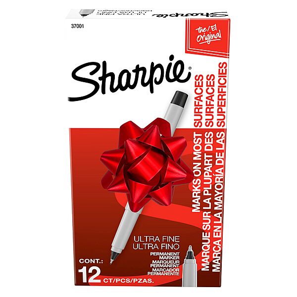 Sharpie Permanent Markers, Ultra Fine Tip, Black, 12 Count - For Classroom, Office, Home, Quick Drying, Fade Resistant