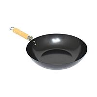 Thunder Group TF001 Wok, 12" Dia., Non-Stick, Hanging Loop, Wooden Handle and Helper Handle, Carbon Steel