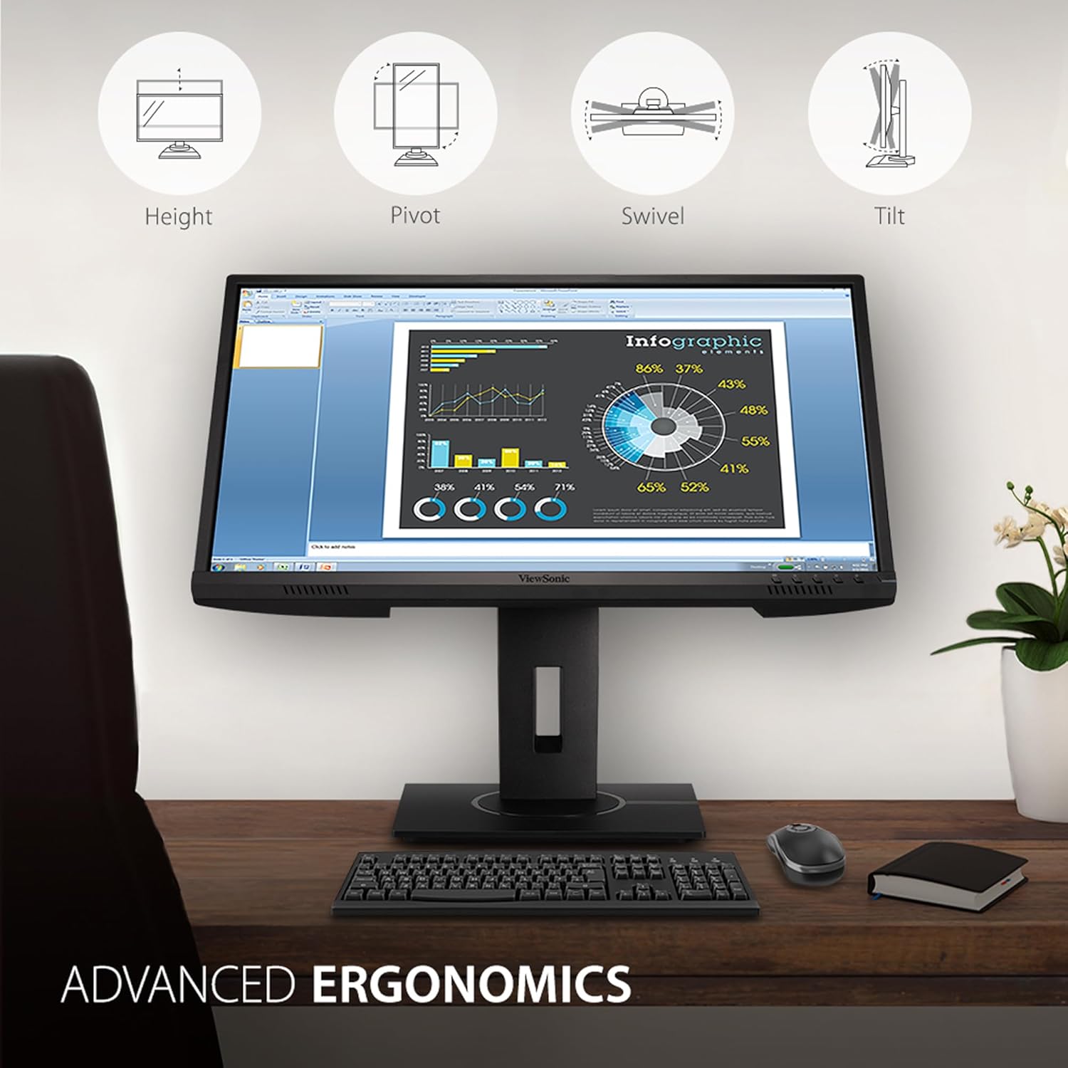 VIEWSONIC Full HD 1080p Ergonomic Monitor with HDMI, DisplayPort, VGA and USB Hub