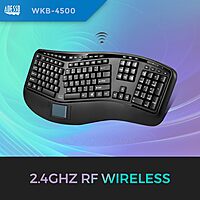 WKB-4500UB - Wireless Ergonomic Desktop Touchpad Keyboard, Split Keys Design, Palm Rest, Media Control Hotkeys