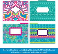 Barker Creek Designer File Folders, Bohemian, Multi-Design, Playful Patterns on Outside, Solid Colors on Inside, Letter Size, 1/3 Cut Tabs, Home, School and Office Supplies (1339), 12pt Cardstock