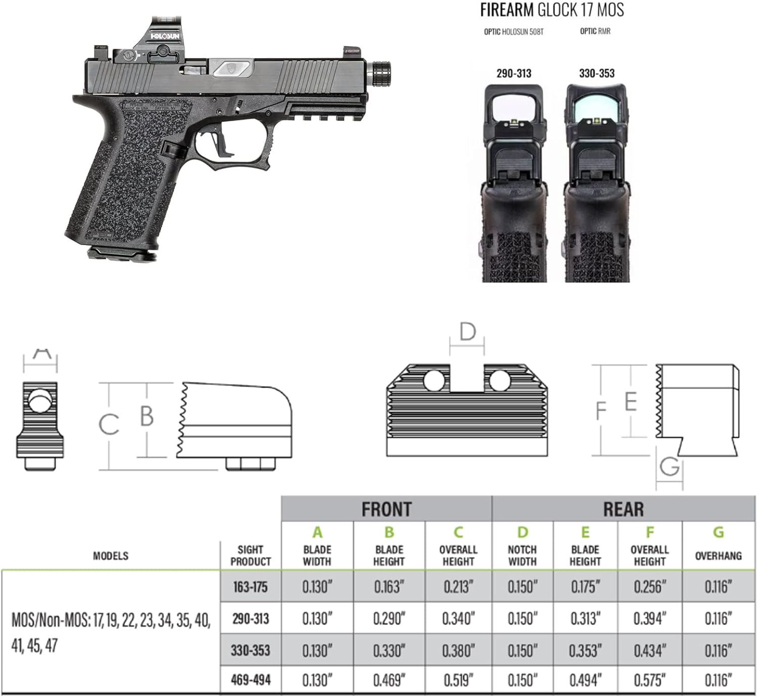 NIGHT FISION Optics Ready Stealth Night Sight Set for Glock