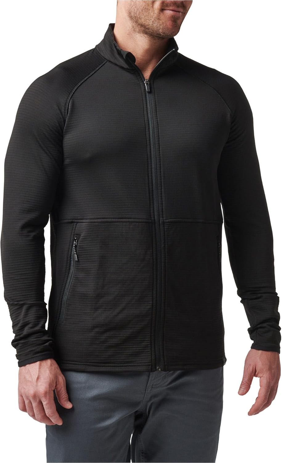 5.11 Tactical Men's Stratos Full Zip Jacket - High-Performance, Chin Guard - One Size Black