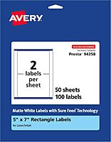 Avery Matte White Rectangle Labels, Sure Feed Technology, 5" x 7"