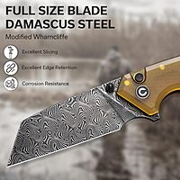 CIVIVI Amirite Pocket Knife, Folding Knife with 3.48" Damascus Modified Wharncliffe Blade Ultem Handle, Button Lock Knife for Men Gift C23028-DS1 Matte Amber