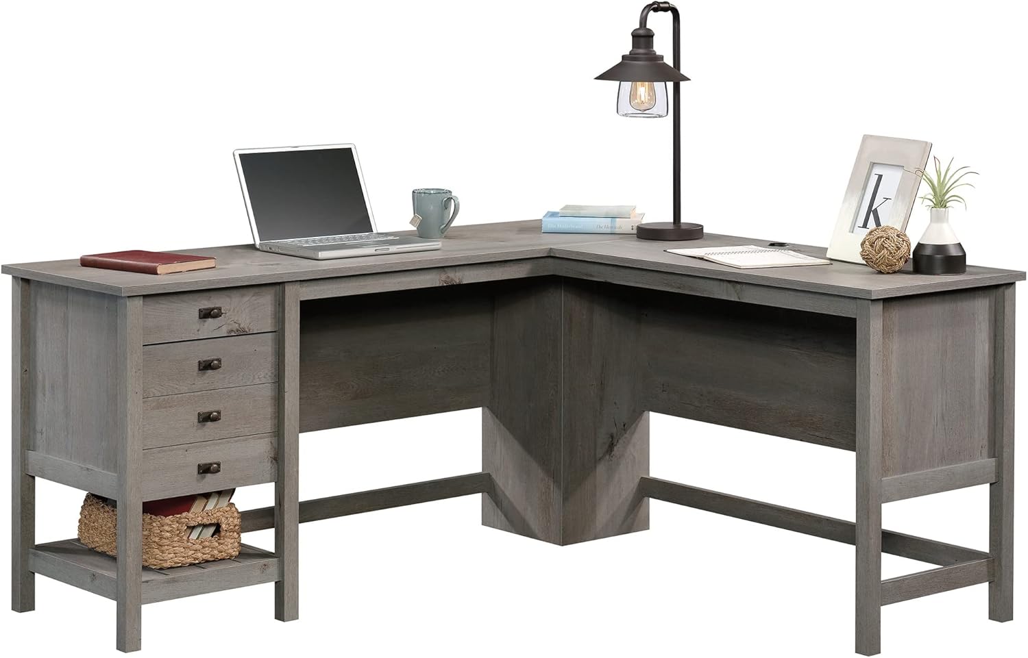 Sauder Cottage Road L Shaped Desk Computer Desk with Drawers and Cable Management