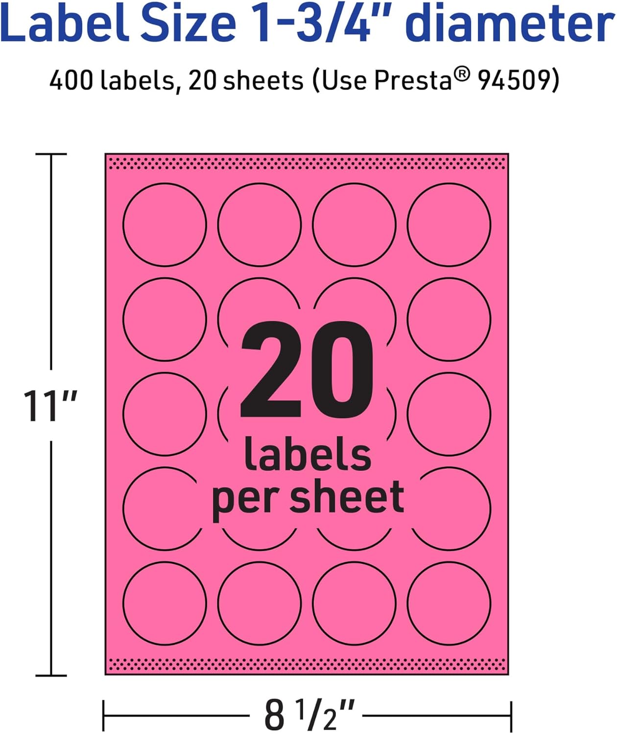 Avery Printable Round Labels, Sure Feed Technology, 1-3/4" Diameter, Bright Pink, Print-to-The-Edge, Laser/Inkjet Printable