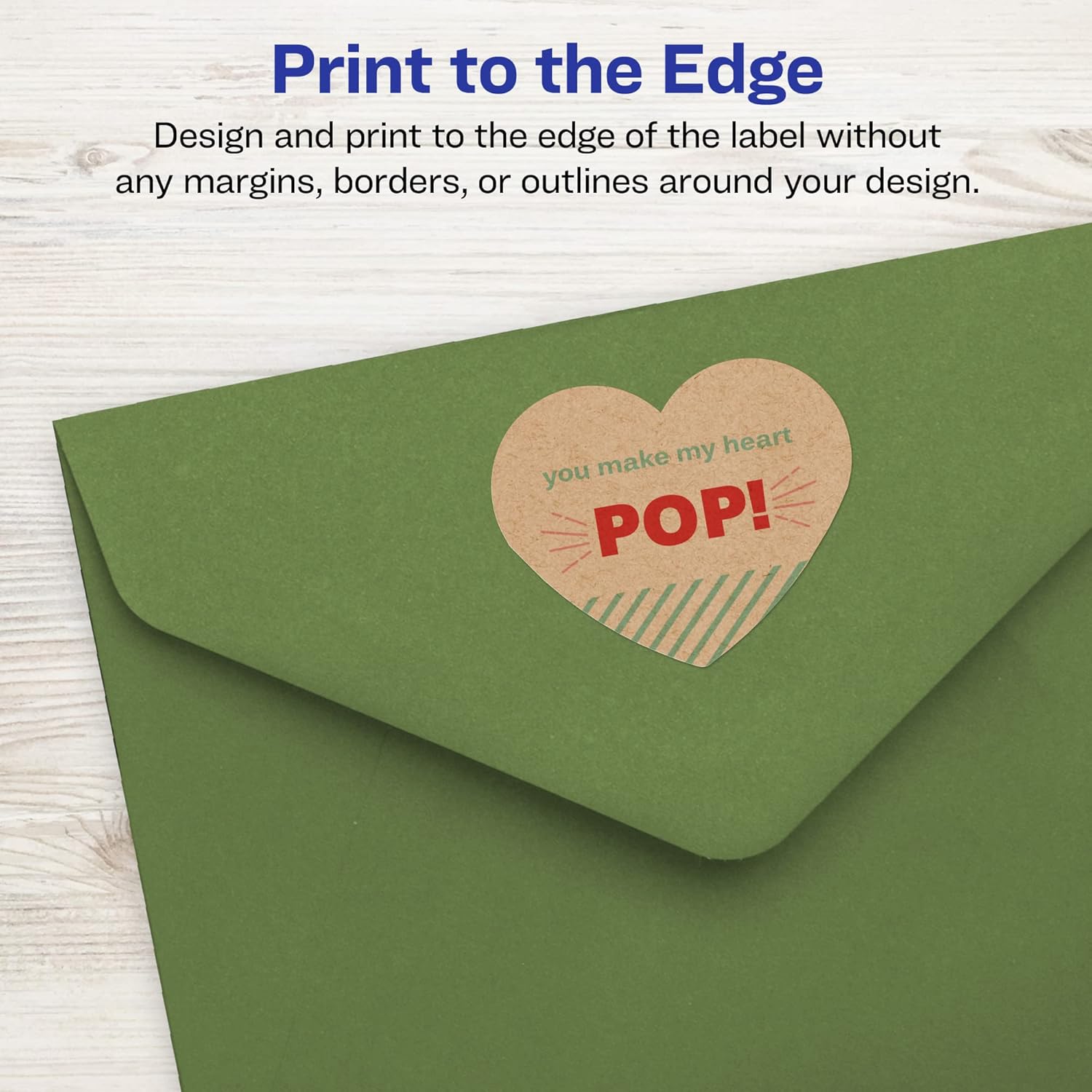 Avery Kraft Brown Heart Labels, Sure Feed Technology, 2-9/32" x 1-27/32", 180 Kraft Brown Labels, Print-to-The-Edge