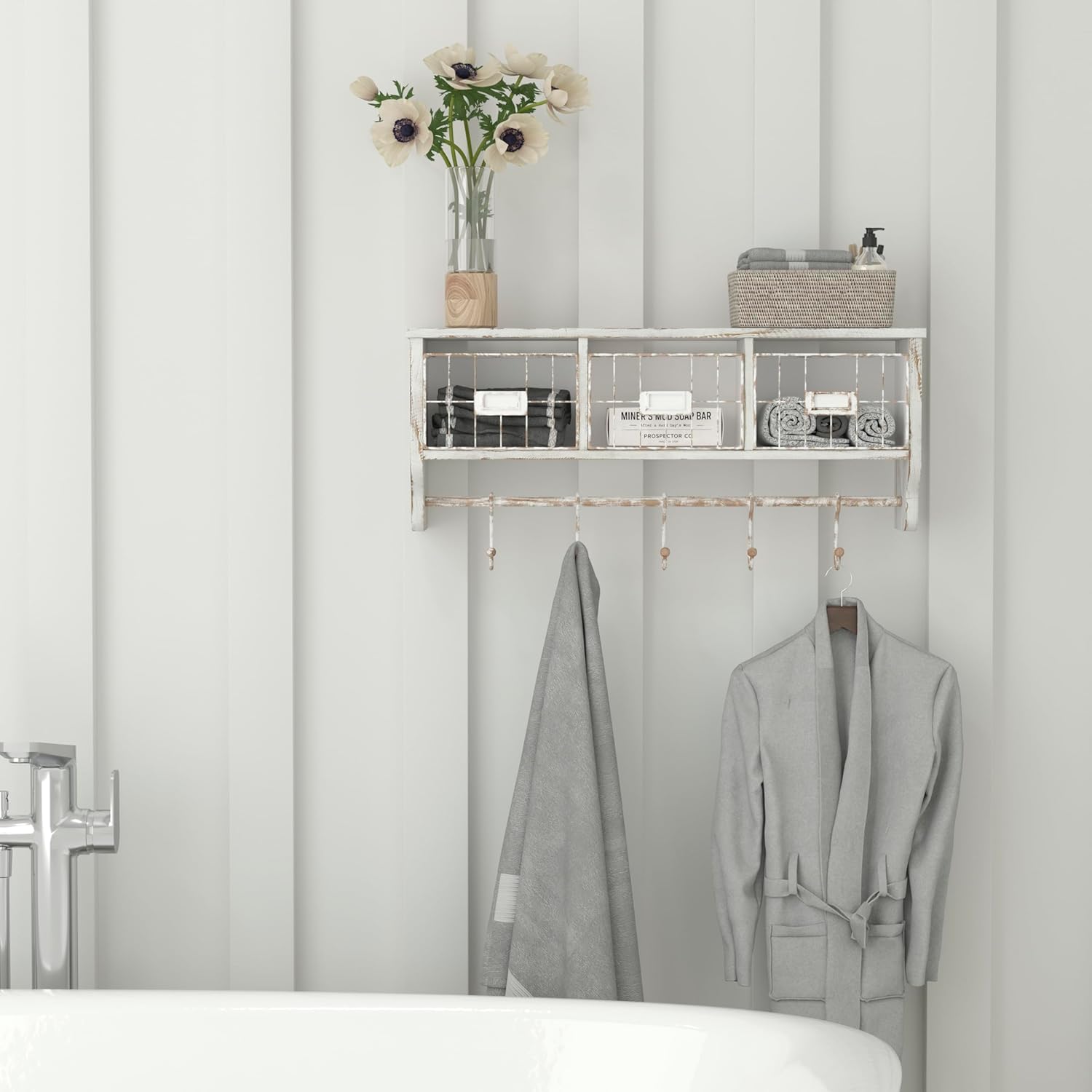 Flash Furniture Daly Wall Mounted Solid Pine Storage Rack