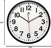 Infinity Instruments 13.5 inch Shatter Resistant Round Non-Ticking Silent Battery Operated Easy to Read Clock for Office, Classroom, School, Black