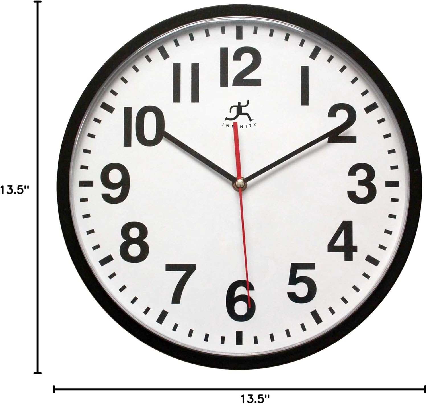 Infinity Instruments 13.5 inch Shatter Resistant Round Non-Ticking Silent Battery Operated Easy to Read Clock for Office