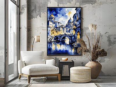 Rome Inkwash Watercolor Cityscape – Abstract Print Rome Inkwash Watercolor Cityscape – Abstract Print