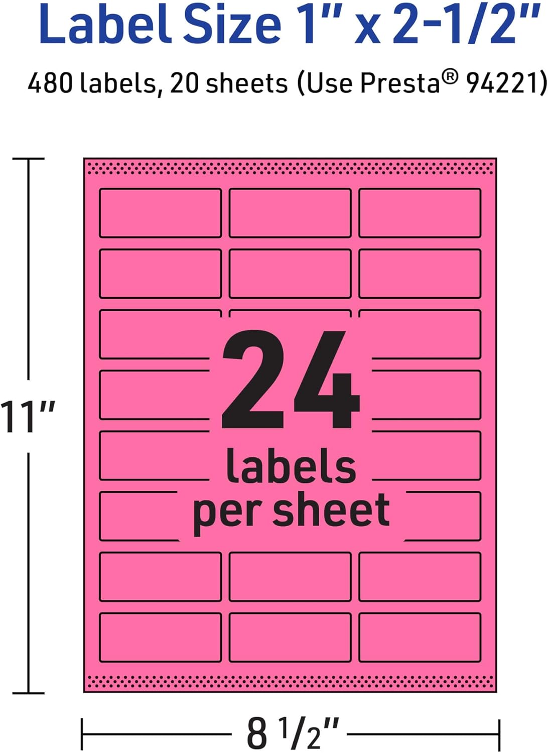 Avery Printable Rectangle Labels, Sure Feed Technology, 1" x 2-1/2", Bright Pink, Laser/Inkjet Printable