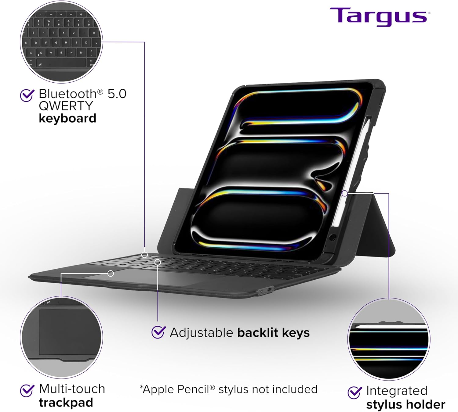 Targus VersaVu Bluetooth Keyboard Case for iPad Pro 13-inch (M4) – 360 Degree Rotation, Backlit Keys, Multi-Touch Trackpad