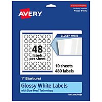 AVERY Glossy White Starburst Labels, Sure Feed Technology, 1"
