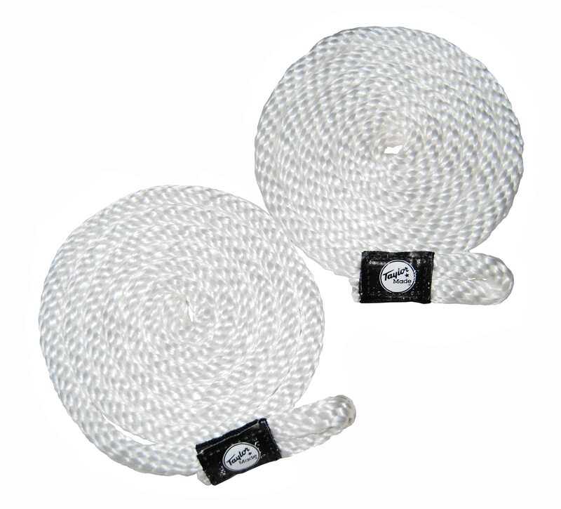 Taylor Made Fender Loc Boat Fender Lines - 2-Pack, 3/8" Diameter x 6' Long Rope, White, Braided Polypropylene, Pre-Spliced