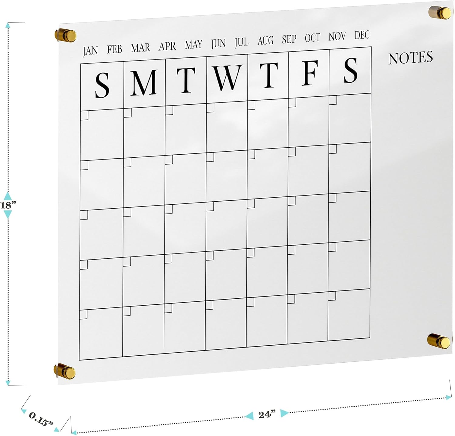 Martha Stewart Grayson Acrylic Wall Calendar and Notes Board with Dry Erase Marker