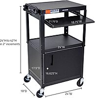 LUXOR AVJ42KBC Adjustable Steel A/V Cart - Cabinet with Pullout Trays