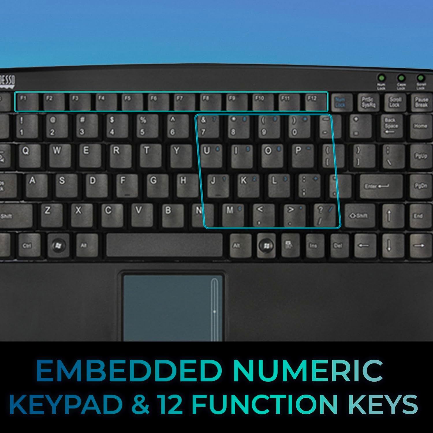 Adesso AKB-410UB SlimTouch Mini USB Keyboard With Built-In Touchpad, Black