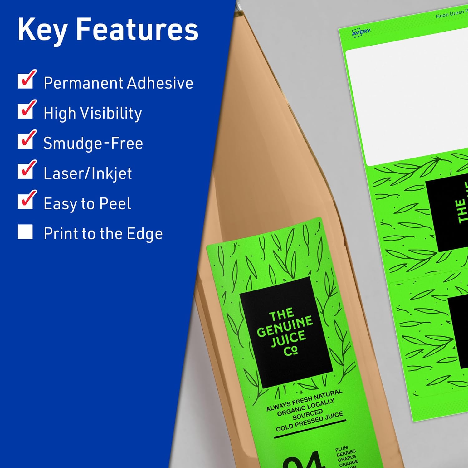 AVERY Printable Rectangle Labels, Sure Feed Technology, 3-1/4" x 8-3/8", Neon Green, Laser/Inkjet Printable