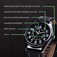 Smith & Wesson Men's Civilian Watch, 3ATM, Tough Stainless Steel case, Genuine Leather Strap, Tactical Watch, Precision Quart, Scratch Resistant, 43mm, Christmas Gift